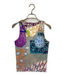 PLEATS PLEASE（プリーツプリーズ）の古着「総柄ノースリーブプリーツブラウス」｜ホワイト