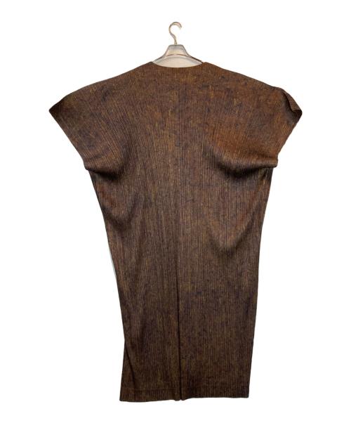 PLEATS PLEASE（プリーツプリーズ）PLEATS PLEASE (プリーツプリーズ) 落葉総柄 変形 ポンチョワンピース ブラウン サイズ:5の古着・服飾アイテム