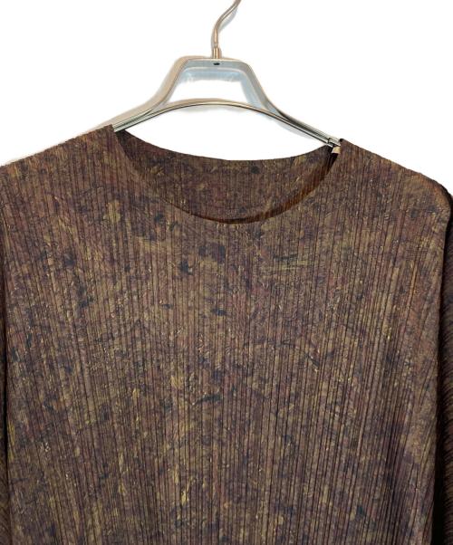 PLEATS PLEASE（プリーツプリーズ）PLEATS PLEASE (プリーツプリーズ) 落葉総柄 変形 ポンチョワンピース ブラウン サイズ:5の古着・服飾アイテム