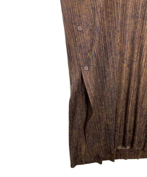 PLEATS PLEASE（プリーツプリーズ）PLEATS PLEASE (プリーツプリーズ) 落葉総柄 変形 ポンチョワンピース ブラウン サイズ:5の古着・服飾アイテム