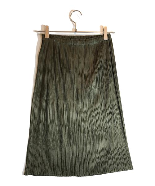 PLEATS PLEASE（プリーツプリーズ）PLEATS PLEASE (プリーツプリーズ) ドレープフリルプリーツスカート オリーブ サイズ:3の古着・服飾アイテム