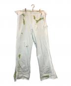 DIESELディーゼル）の古着「22AWP-MARTAINOFFダメージ加工ワイドスウェットパンツ」｜ホワイト×グリーン