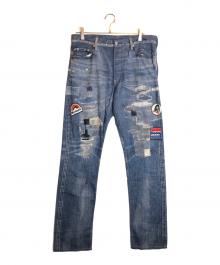 Hysteric Glamour（ヒステリックグラマー）の古着「スタッズダメージワッペンデニム転写ストレッチパンツ」｜インディゴ