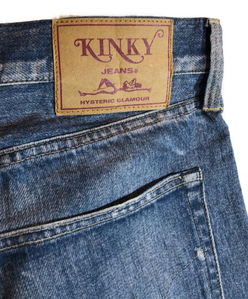 Hysteric Glamour（ヒステリックグラマー）Hysteric Glamour (ヒステリックグラマー) スタッズダメージワッペンデニム転写ストレッチパンツ インディゴ サイズ:Lの古着・服飾アイテム