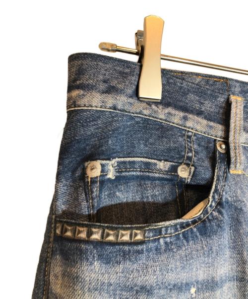 Hysteric Glamour（ヒステリックグラマー）Hysteric Glamour (ヒステリックグラマー) スタッズダメージワッペンデニム転写ストレッチパンツ インディゴ サイズ:Lの古着・服飾アイテム