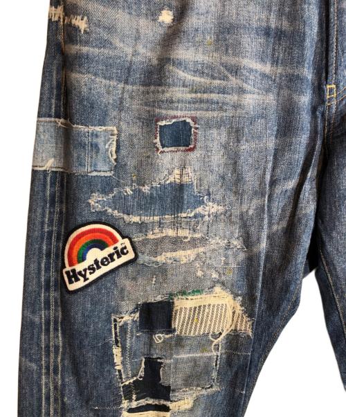 Hysteric Glamour（ヒステリックグラマー）Hysteric Glamour (ヒステリックグラマー) スタッズダメージワッペンデニム転写ストレッチパンツ インディゴ サイズ:Lの古着・服飾アイテム