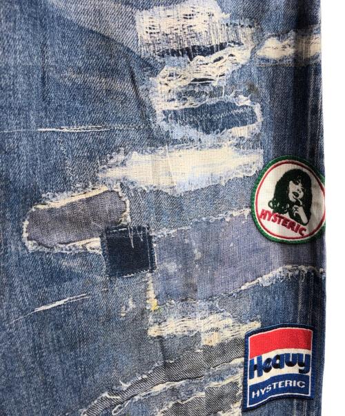 Hysteric Glamour（ヒステリックグラマー）Hysteric Glamour (ヒステリックグラマー) スタッズダメージワッペンデニム転写ストレッチパンツ インディゴ サイズ:Lの古着・服飾アイテム