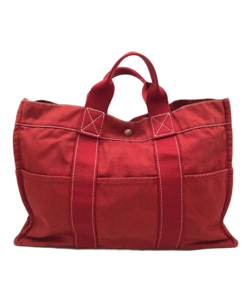 HERMES（エルメス）HERMES (エルメス) ドーヴィルMMキャンバストートバッグ レッドの古着・服飾アイテム