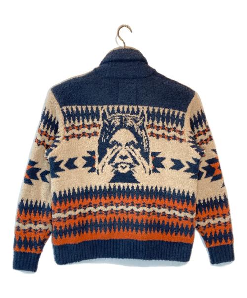 Hysteric Glamour（ヒステリックグラマー）Hysteric Glamour (ヒステリックグラマー) SEE NO EVILジャカード ショールカーディガン ネイビー×ベージュ サイズ:SIZE XLの古着・服飾アイテム