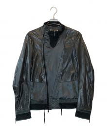 Yves Saint Laurent（イヴサンローラン）の古着「ラムレザー アシンメトリージャケット」｜ブラック×グレー