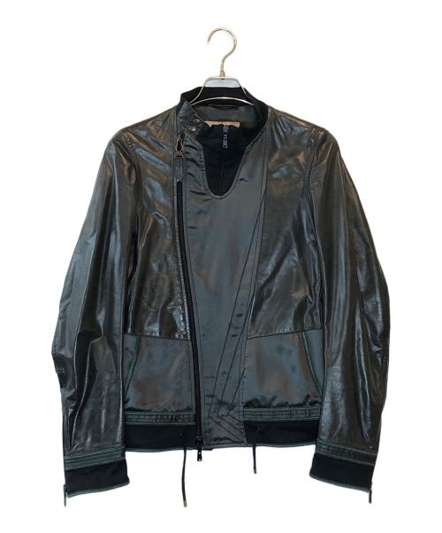 Yves Saint Laurent（イヴサンローラン）Yves Saint Laurent (イヴサンローラン) ラムレザー アシンメトリージャケット ブラック×グレー サイズ:44の古着・服飾アイテム