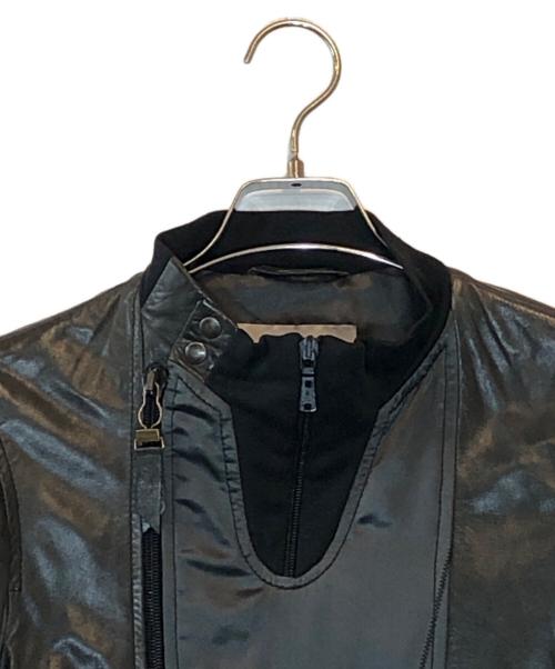 Yves Saint Laurent（イヴサンローラン）Yves Saint Laurent (イヴサンローラン) ラムレザー アシンメトリージャケット ブラック×グレー サイズ:44の古着・服飾アイテム