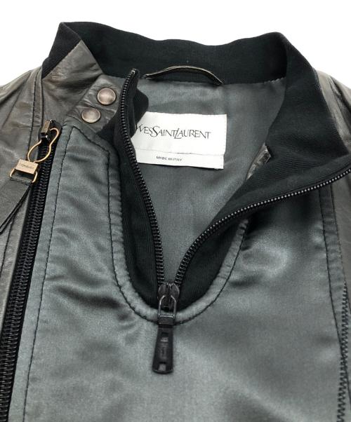 Yves Saint Laurent（イヴサンローラン）Yves Saint Laurent (イヴサンローラン) ラムレザー アシンメトリージャケット ブラック×グレー サイズ:44の古着・服飾アイテム