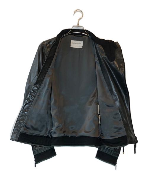 Yves Saint Laurent（イヴサンローラン）Yves Saint Laurent (イヴサンローラン) ラムレザー アシンメトリージャケット ブラック×グレー サイズ:44の古着・服飾アイテム