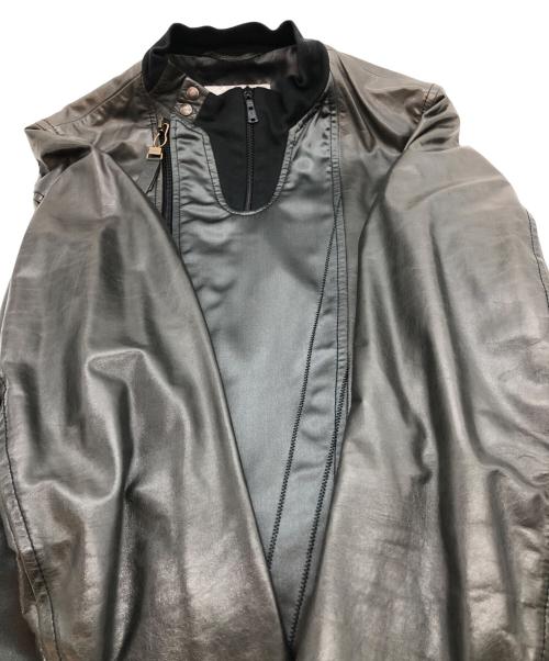 Yves Saint Laurent（イヴサンローラン）Yves Saint Laurent (イヴサンローラン) ラムレザー アシンメトリージャケット ブラック×グレー サイズ:44の古着・服飾アイテム