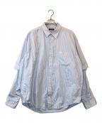 BALENCIAGAバレンシアガ）の古着「ダブルスリーブ ロゴ刺繍 ストライプシャツ」｜ブルー