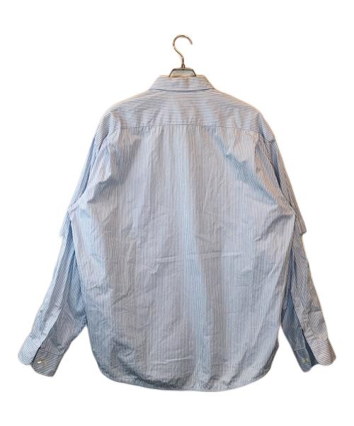 BALENCIAGA（バレンシアガ）BALENCIAGA (バレンシアガ) ダブルスリーブ ロゴ刺繍 ストライプシャツ ブルー サイズ:39の古着・服飾アイテム