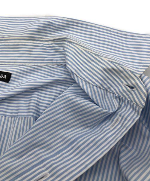 BALENCIAGA（バレンシアガ）BALENCIAGA (バレンシアガ) ダブルスリーブ ロゴ刺繍 ストライプシャツ ブルー サイズ:39の古着・服飾アイテム