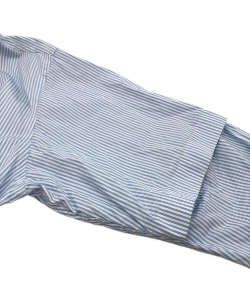 BALENCIAGA（バレンシアガ）BALENCIAGA (バレンシアガ) ダブルスリーブ ロゴ刺繍 ストライプシャツ ブルー サイズ:39の古着・服飾アイテム