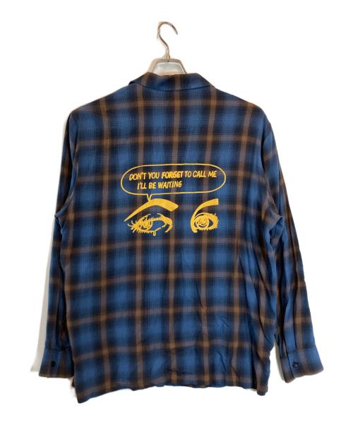 Hysteric Glamour（ヒステリックグラマー）Hysteric Glamour (ヒステリックグラマー) I'LL BE WAITING刺繍 オープンカラーシャツ ブルー サイズ:XLの古着・服飾アイテム