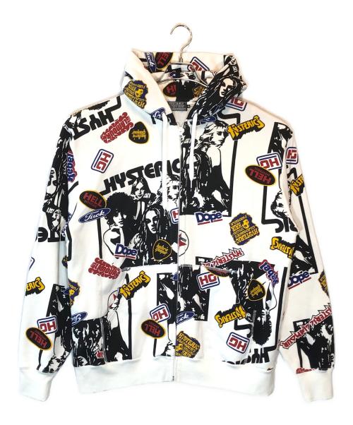 Hysteric Glamour（ヒステリックグラマー）Hysteric Glamour (ヒステリックグラマー) 4GIRLS柄 ジップパーカー ホワイト×ブラック サイズ:XLの古着・服飾アイテム