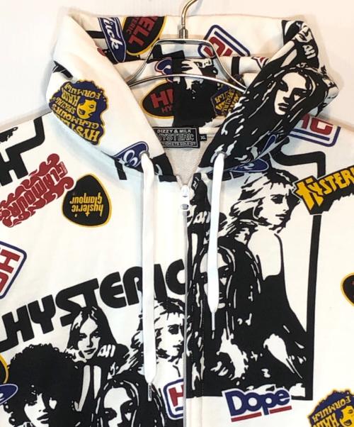 Hysteric Glamour（ヒステリックグラマー）Hysteric Glamour (ヒステリックグラマー) 4GIRLS柄 ジップパーカー ホワイト×ブラック サイズ:XLの古着・服飾アイテム