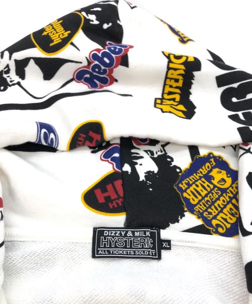 Hysteric Glamour（ヒステリックグラマー）Hysteric Glamour (ヒステリックグラマー) 4GIRLS柄 ジップパーカー ホワイト×ブラック サイズ:XLの古着・服飾アイテム