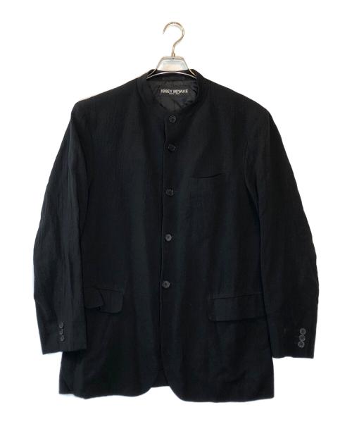 ISSEY MIYAKE WHITE LABEL（イッセイミヤケホワイトレーベル）ISSEY MIYAKE WHITE LABEL (イッセイミヤケホワイトレーベル) ノーカラーウールリネンジャケット ブラック サイズ:3の古着・服飾アイテム