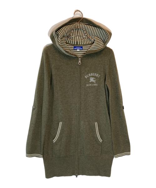 BURBERRY BLUE LABEL（バーバリー ブルー レーベル）BURBERRY BLUE LABEL (バーバリー ブルー レーベル) ロゴニットジップパーカー オリーブ サイズ:Mの古着・服飾アイテム