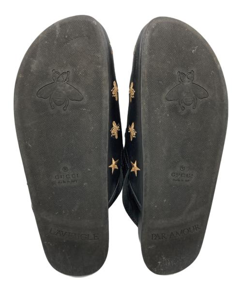 GUCCI（グッチ）GUCCI (グッチ) ビー スター ホースビット クロッグ サンダル ブラック×ゴールド サイズ:SIZE 8の古着・服飾アイテム