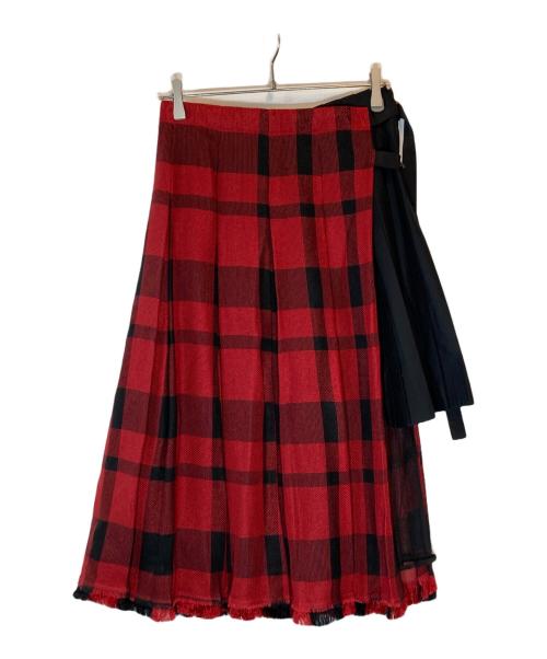 sacai（サカイ）sacai (サカイ) チェックラッププリーツスカート レッド サイズ:1の古着・服飾アイテム