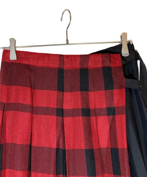 sacai（サカイ）sacai (サカイ) チェックラッププリーツスカート レッド サイズ:1の古着・服飾アイテム