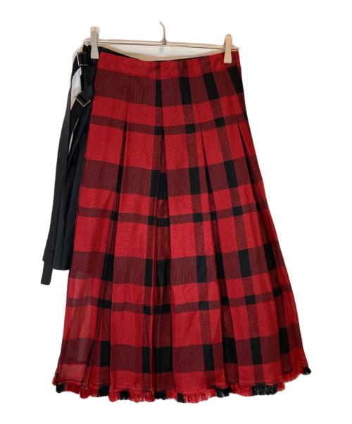 sacai（サカイ）sacai (サカイ) チェックラッププリーツスカート レッド サイズ:1の古着・服飾アイテム