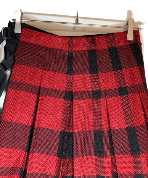 sacai（サカイ）sacai (サカイ) チェックラッププリーツスカート レッド サイズ:1の古着・服飾アイテム