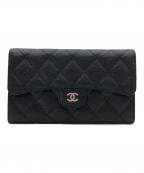 CHANELシャネル）の古着「キャビアスキンロングウォレット」｜ブラック