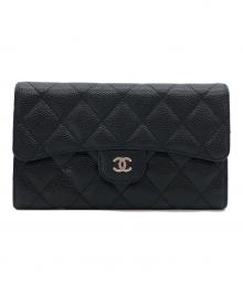 CHANEL（シャネル）の古着「キャビアスキンロングウォレット」｜ブラック