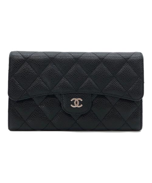 CHANEL（シャネル）CHANEL (シャネル) キャビアスキンロングウォレット ブラックの古着・服飾アイテム