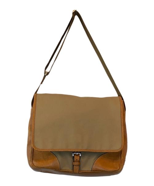 PRADA（プラダ）PRADA (プラダ) キャンバスレザー切替ショルダーバッグ ブラウンの古着・服飾アイテム