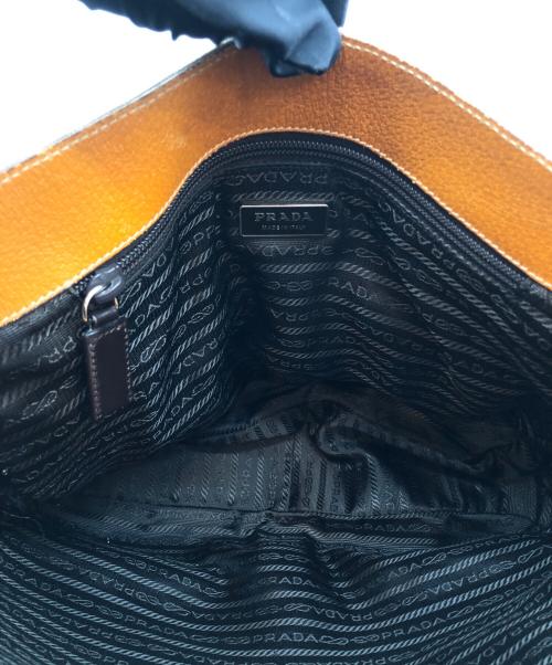 PRADA（プラダ）PRADA (プラダ) キャンバスレザー切替ショルダーバッグ ブラウンの古着・服飾アイテム