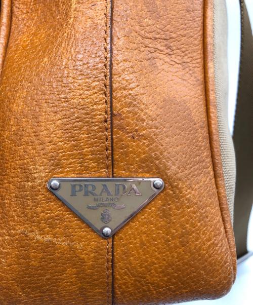 PRADA（プラダ）PRADA (プラダ) キャンバスレザー切替ショルダーバッグ ブラウンの古着・服飾アイテム