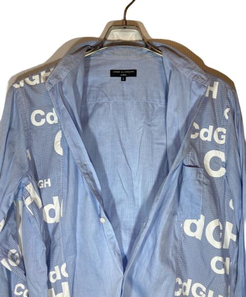 COMME des GARCONS HOMME（コムデギャルソン オム）COMME des GARCONS HOMME (コムデギャルソン オム) 綿ヘリンボーンプリントシャツ ブルー サイズ:Lの古着・服飾アイテム
