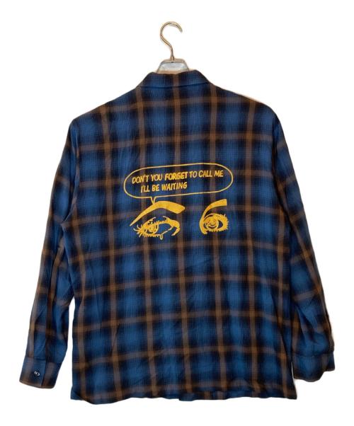 Thee Hysteric XXX（ジィ ヒステリックトリプルエックス）Thee Hysteric XXX (ジィ ヒステリックトリプルエックス) I’LL BE WAITING刺繍レーヨンチェックシャツ ネイビー サイズ:XLの古着・服飾アイテム