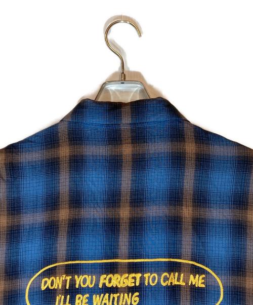 Thee Hysteric XXX（ジィ ヒステリックトリプルエックス）Thee Hysteric XXX (ジィ ヒステリックトリプルエックス) I’LL BE WAITING刺繍レーヨンチェックシャツ ネイビー サイズ:XLの古着・服飾アイテム