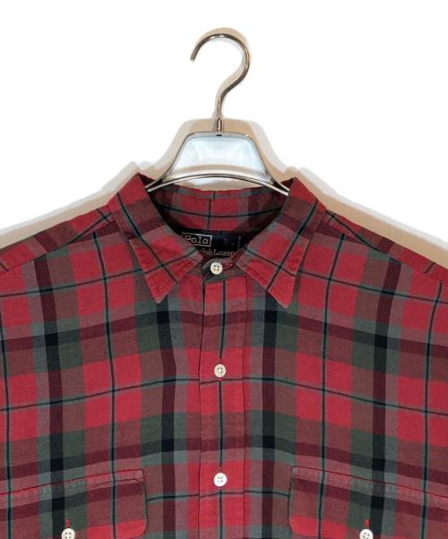 POLO RALPH LAUREN（ポロ・ラルフローレン）POLO RALPH LAUREN (ポロ・ラルフローレン) レーヨンウール チェックシャツ レッド サイズ:Lの古着・服飾アイテム