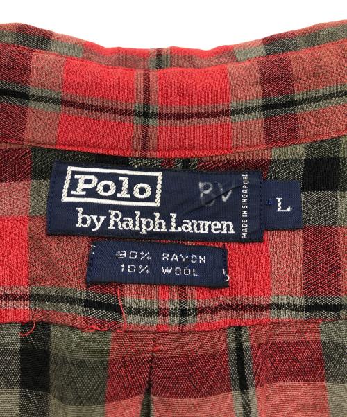 POLO RALPH LAUREN（ポロ・ラルフローレン）POLO RALPH LAUREN (ポロ・ラルフローレン) レーヨンウール チェックシャツ レッド サイズ:Lの古着・服飾アイテム