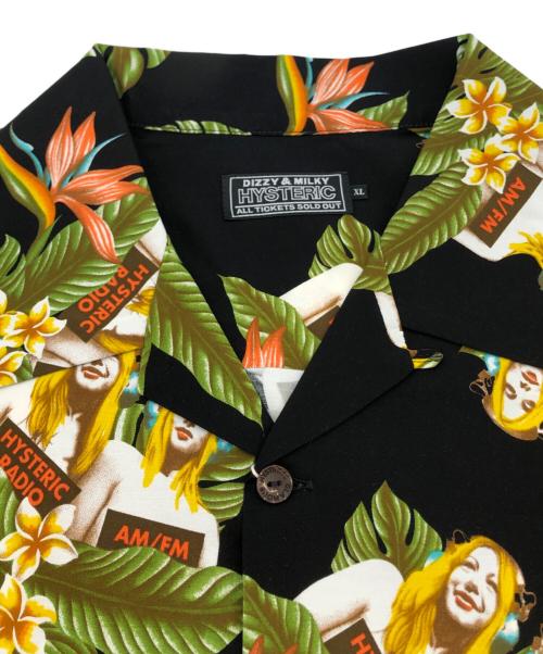 Hysteric Glamour（ヒステリックグラマー）Hysteric Glamour (ヒステリックグラマー) TROPIC CHANNEL柄 オープンカラーシャツ ブラック サイズ:XL 未使用品の古着・服飾アイテム