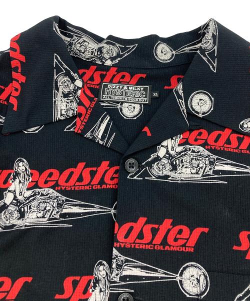 Hysteric Glamour（ヒステリックグラマー）Hysteric Glamour (ヒステリックグラマー) SPEEDSTER REMIX柄 オープンカラーシャツ ブラック サイズ:XLの古着・服飾アイテム