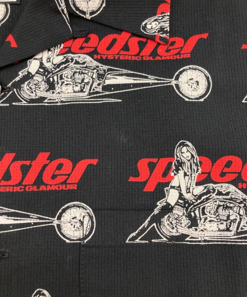 Hysteric Glamour（ヒステリックグラマー）Hysteric Glamour (ヒステリックグラマー) SPEEDSTER REMIX柄 オープンカラーシャツ ブラック サイズ:XLの古着・服飾アイテム