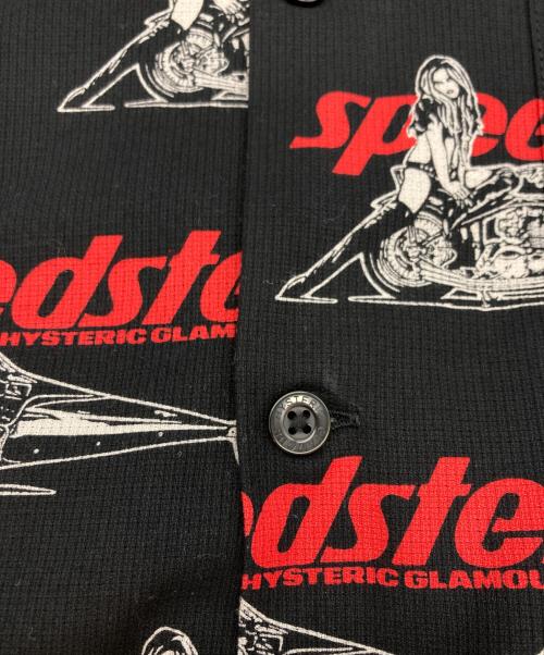 Hysteric Glamour（ヒステリックグラマー）Hysteric Glamour (ヒステリックグラマー) SPEEDSTER REMIX柄 オープンカラーシャツ ブラック サイズ:XLの古着・服飾アイテム