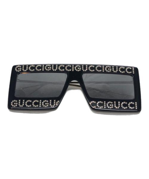 GUCCI（グッチ）GUCCI (グッチ) スクェア ロゴ ラインストーンサングラス ブラック サイズ:60□16 145の古着・服飾アイテム